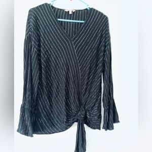 Elegant Juicy Couture Black and Silver Striped Women's Top size Medium